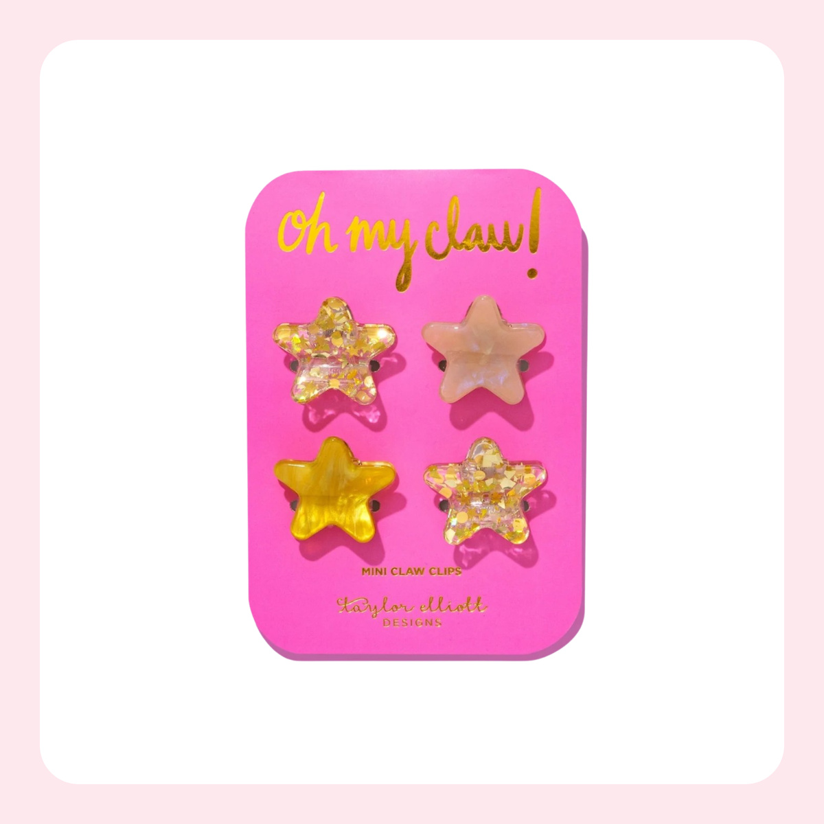 Set of star-shaped hair clips in pink packaging with 'Oh my claw!' text.